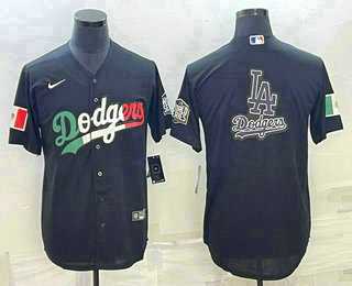 Mens Los Angeles Dodgers Big Logo Mexico Black Cool Base Stitched Jersey0
